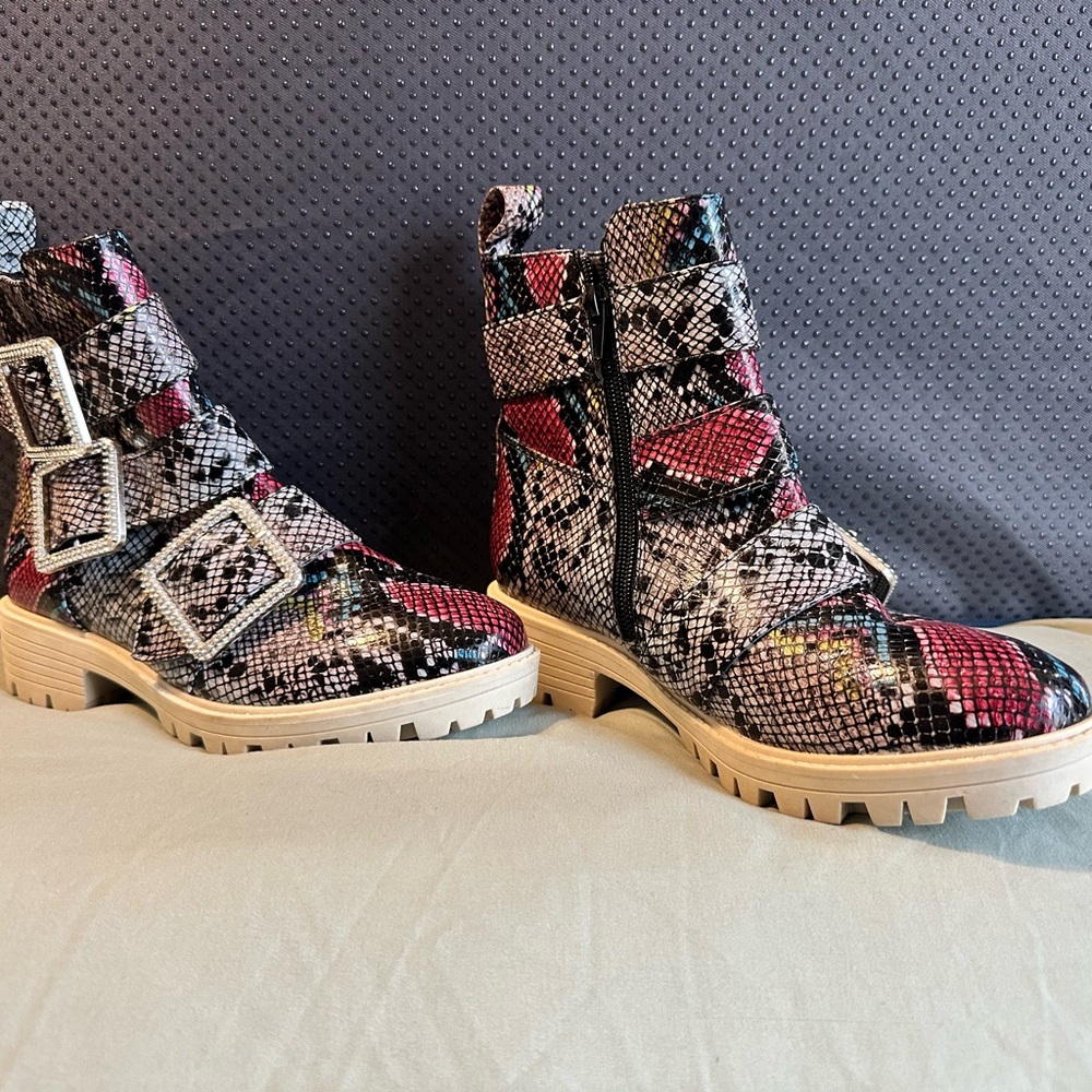 True Craft Mila Colorful Snake Print Combat Boots